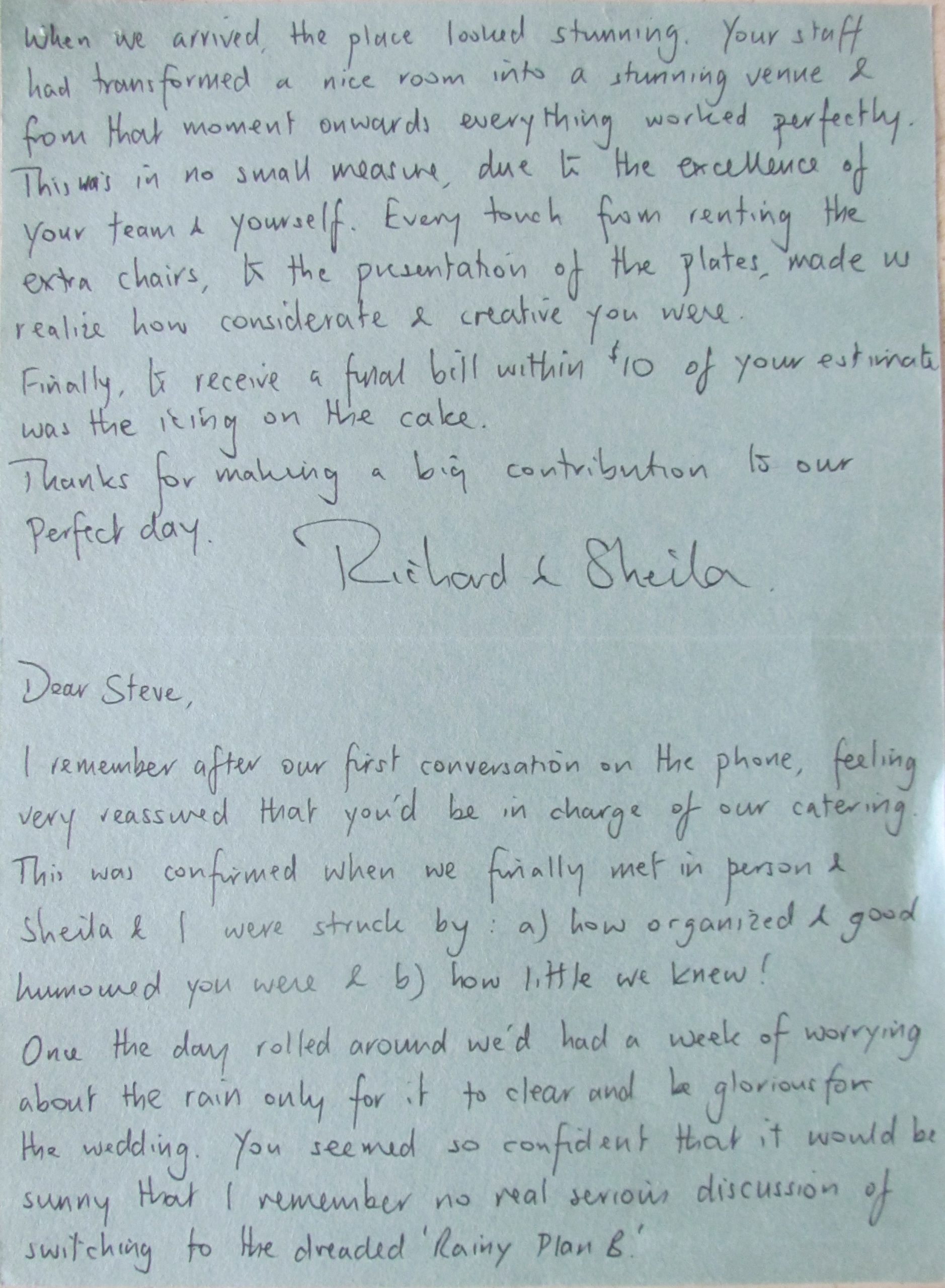 Wonderful Thank you Letter from the bride and groom. "Thanks for making a big contribution on our Perfect Day!